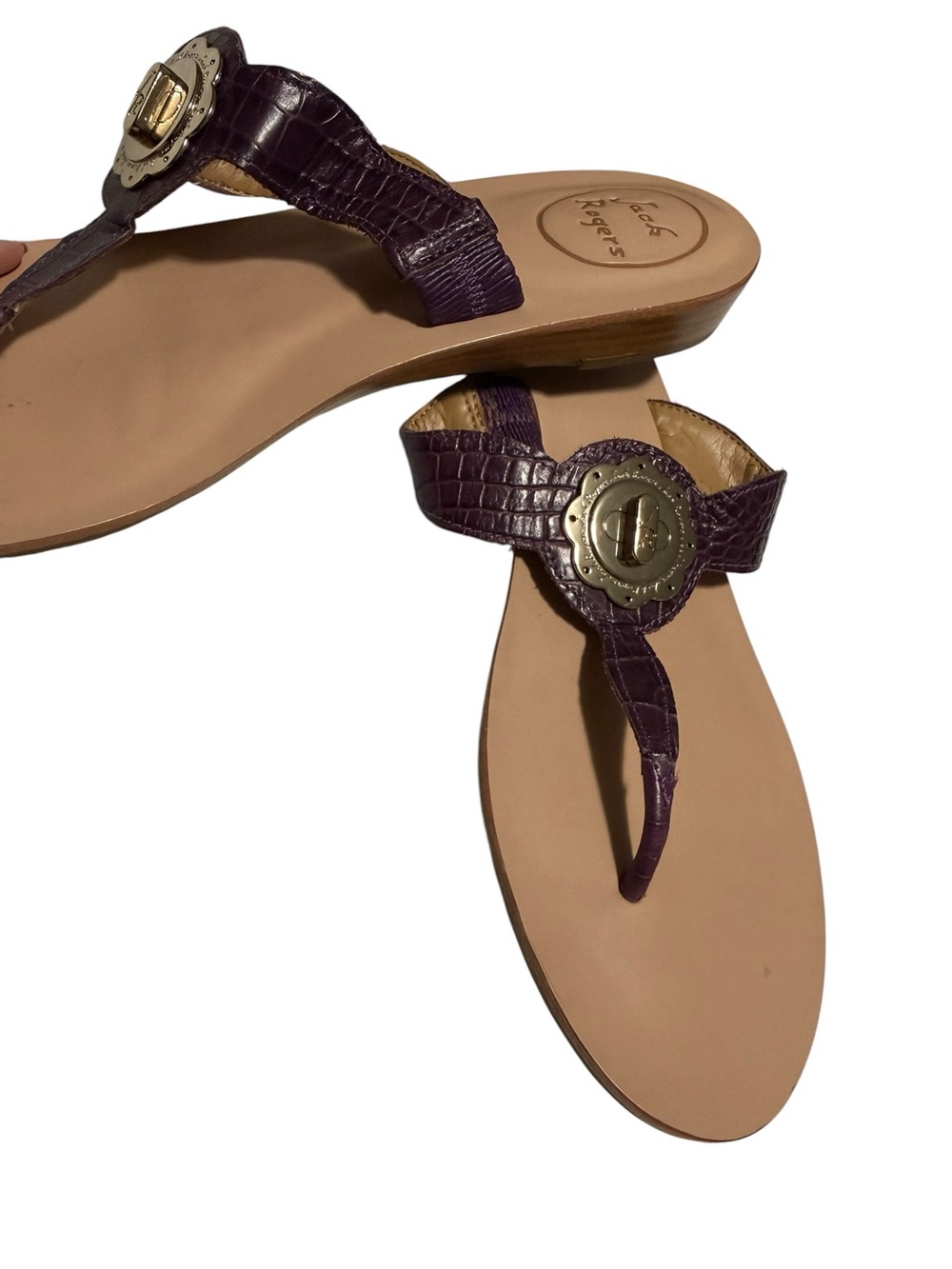Jack Rogers Larissa Sandal Purple Croc Embossed Leather Thong Size 9M